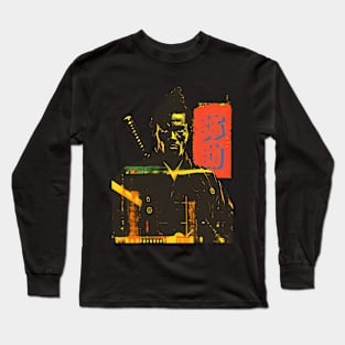 Yasuke Black Samurai in 1579 Feudal Japan No. 11  on a dark (Knocked Out) background Long Sleeve T-Shirt